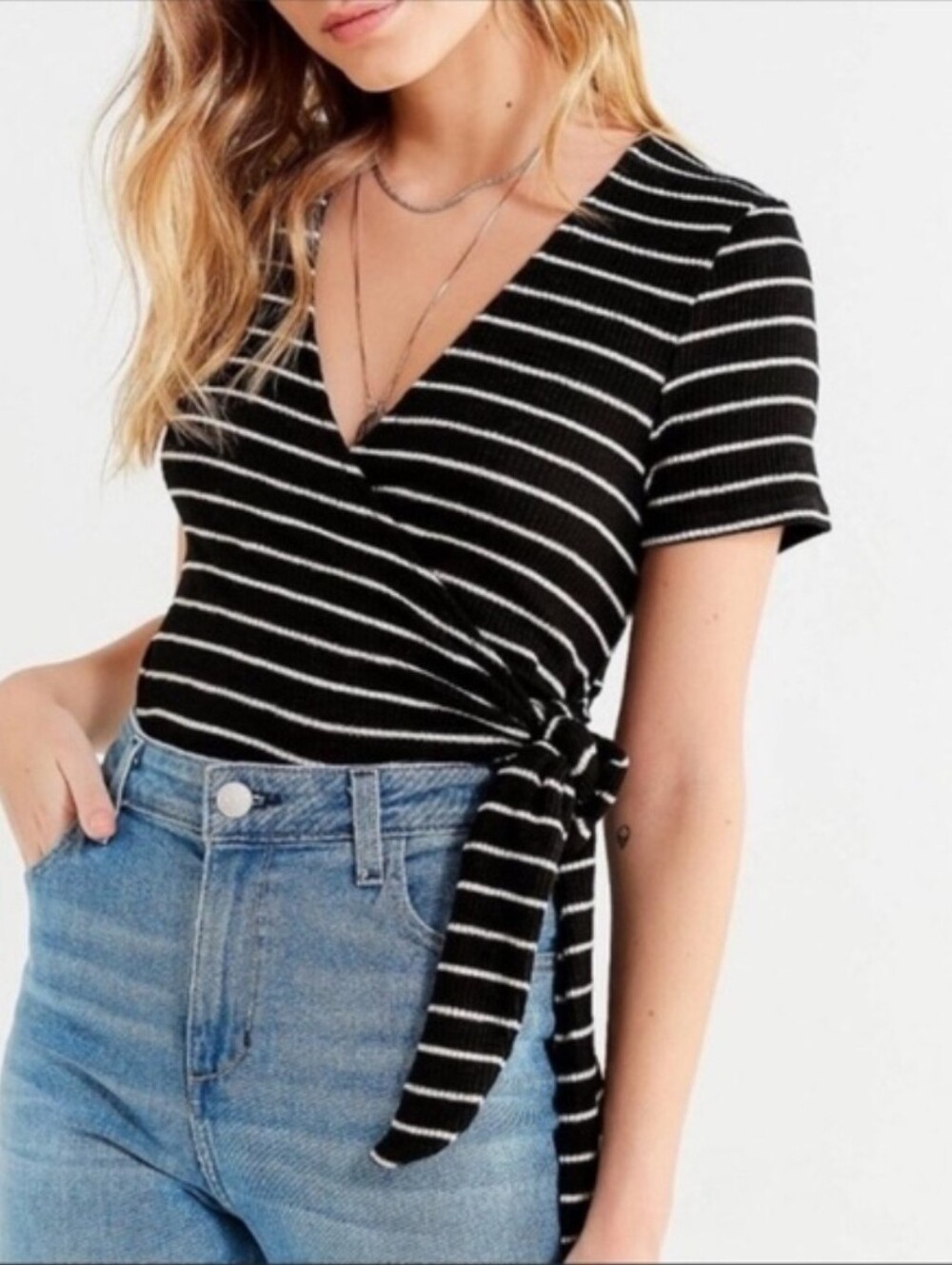 Project Social T x Urban Outfitters Ribbed Faux-Wrap Crop Top -S #096